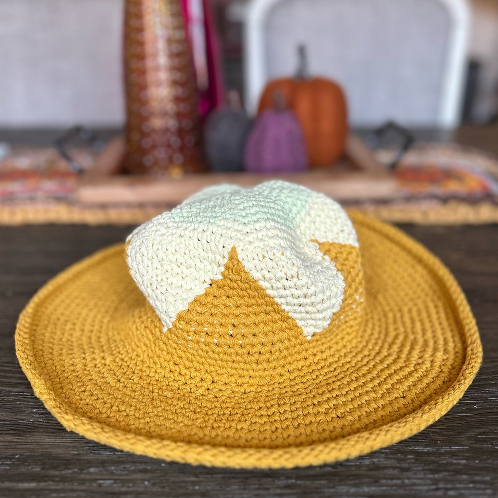 Free People NWT Garden Grove Bucket Hat Crochet Goldenrod Yellow OSFM!